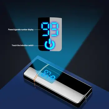 Electrice față-verso Tungsten Brichetă Reîncărcabilă USB Bricheta de Metal Ultra-subțire Cu Digital cu LED-uri de Putere Display Touch
