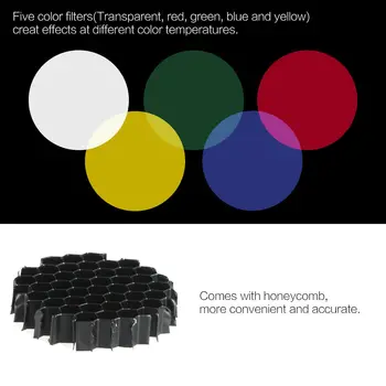 Mediu din Aliaj de Aluminiu Conic Rît Kit cu Grila Fagure și 5 Bucati Color Gel Filtre pentru Bowens Muntele Studio