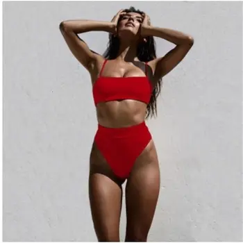 Împinge în Sus Bikini Sexy Bikini Talie Mare, Solid, Sutien Căptușit Curele de costume de Baie Femei Costume de baie Femei Biquini Tankini 2021 Fierbinte de Vânzare