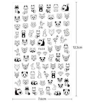 1 BUC 12.3*7.6 cm Negru 3D White Nail Art Stickere Abstracte, Geometrice, Animal Panda Frunze de Flori de Unghii Decal Manichiura Decoratiuni Sfaturi