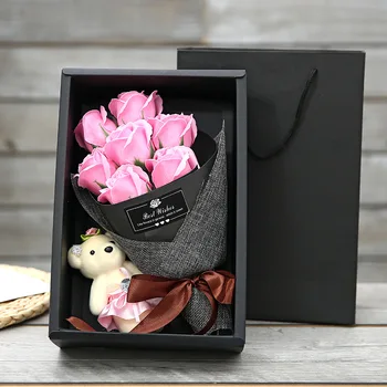 7pcs/set Romantic Rose Săpun Capete de Flori Artificiale Flori cu Urs de Pluș Cutie de Cadouri Ziua Îndrăgostiților, Ziua Mamei, Cadouri Flori