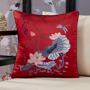 Jacquard Perne Decorative Acoperă Albastru Piața Chineză Brodate Lotus Canapea față de Pernă Decor pentru Canapea Pat Cameră Masina