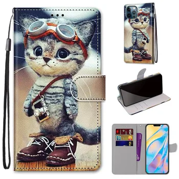 Caz din piele Pentru Xiaomi CC9E X6 A3 A2 10 Pro Caz Pentru Redmi Nota 9 Pro Fundas 3D Suport Portofel Book Flip Cover Cat Pictat Coque