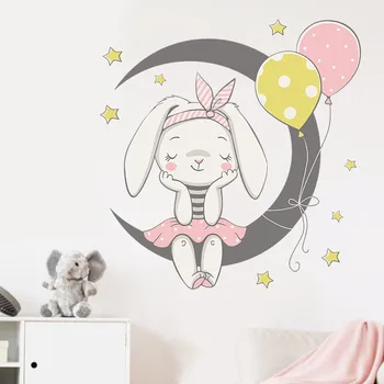 Drăguț Bunny Luna Balon Model Autocolante pentru Camera Copii Pisica Copil Pepinieră Decalcomanii de Perete Floare Roz pentru Fată Cameră Decor Acasă