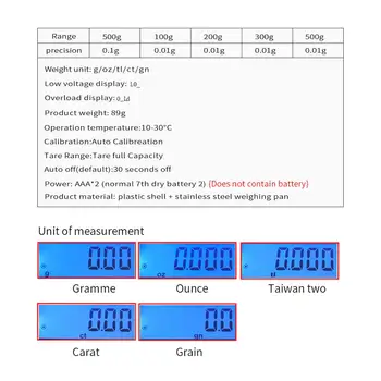 Electronice de Buzunar Digital Scale 0.01 g Precizie Mini Bijuterii cantar de Fundal Cântare 0,1 g pentru Bucatarie 100/200/300/500g