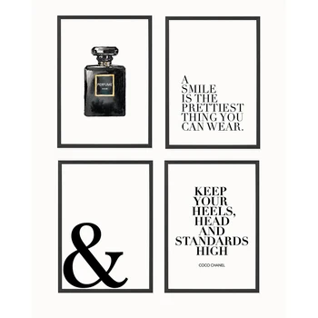 Negru, Parfum De Moda Citat Poster De Epocă Panza De Arta De Imprimare Femei Pentru Living Decor Modern Arta De Perete Poze Panza Pictura