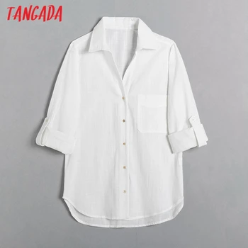 Tangada 2021 Femei Bază Solidă Bumbac Bluza cu Maneci Lungi Chic de Birou de sex Feminin Lady Shirt Blusas Femininas 6H5