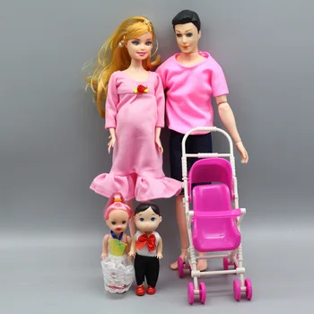 Păpuși de Familie 5 Persoane Păpuși în Costume 1Mom/1Dad /2 Kelly Fata /1Son/1Baby Transportul Real Gravide Jucarii pentru Barbie Cadouri