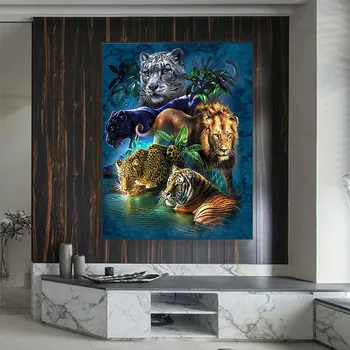AZQSD Rundă Completă de Gaurit cu Diamant Broderie Lup, Tigru, Leu Mozaic lucrate Manual, Cadou de Diamant Arta Pictura Animale, Leopard Decor Acasă