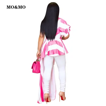 MO&MO-2021 noua moda diagonală umăr tricou cu dungi rochie de rochie