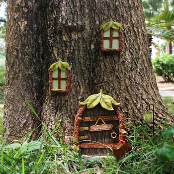Fairy Ușa și Ferestrele de Copacii Strălucire în Întuneric Curte de Arta Sculptura Decor pentru Camera Copii Perete Exterior Lanterna Miniatura Dec