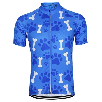 HIRBGOD 2020 Nou Amuzant Albastru Bărbați Ciclism Jersey Maneci Scurte cu Bicicleta Îmbrăcăminte Ciudat Câine Drăguț Amprenta Os de Biciclete de Top de Uzura