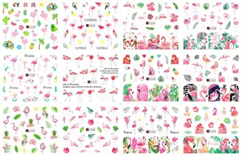 12Patterns Flamingo Toucan Nail Art Sticker Flori Tropicale Pasăre Unghii Apă Decalcomanii de Vară Frunze de Transfer Slider Decalcomanii de Unghii