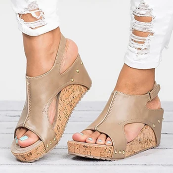Femei Sandale 2021 Platforma Sandale Pantofi Pentru Femei Tocuri Sandalias Mujer Pantofi De Vara Din Piele Tocuri Pană Sandale