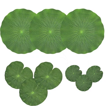Pachet De 9 Artificiale Plutitoare Spuma Frunze de Lotus nufar Tampoane Ornamente Verde | Perfect pentru Terasa Iaz cu Pești Koi Piscină Acvariu