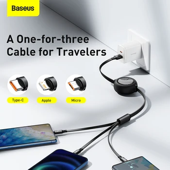 Baseus 3 în 1 Cablu USB Pentru iPhone 12 Tip Pro C C Cablu Micro USB 66W Încărcare Rapidă Pentru Xiaomi Samsung Retractabil de Date Cablul de Sârmă