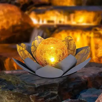 Amber a spart sticla lotus Lumina Solara Metal rezistent la apă de Flori de Lumină LED-uri Lampa de Gradina Gazon lampa pentru Patio Cale Decor Gazon