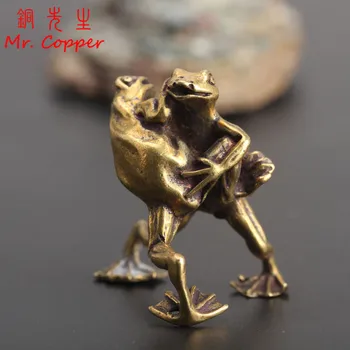 Cupru Mini Ceremonia Ceaiului Wrestling Broaște Sculptura Birou Feng Shui Ornamente Decor Acasă Accesorii Aduce Bogăție Lucky Decor