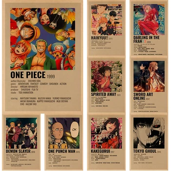 Anime One Piece One Punch Man Hunter X Hunter Desene animate Poster de Epocă Hârtie Kraft Postere si Printuri de Arta de Perete Poza Cameră Acasă