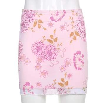 Print Floral Y2K Estetic ' 90 Fuste de Vara Harajuku Clubwear Roz Drăguț Mini-Fuste de Moda coreeană Bodycon Haine Cuteandpscho