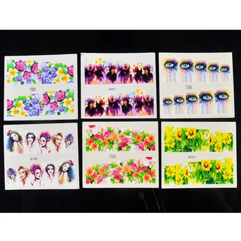 54Pcs/Set Mixt Colorate de Unghii Autocolant Nail Art Apa de Flori de Transfer Împachetări Sfaturi de Unghii Decor Manichiura Instrument de Decor DIY Manichiura #E