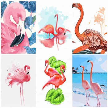 Cadru de BRICOLAJ, Pictura De Numere Flamingo Animale Kit Panza Tablou De Numere Pictate manual Pentru Decoratiuni Cadou Arte