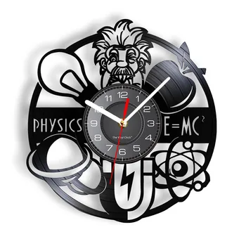 E=MC2 Fizica Ceas de Perete Din disc de Vinil Scienctist Bec Indutive Gravitatea QM Pictograma de Vinil LP Înregistrare Ceas Școală Decor