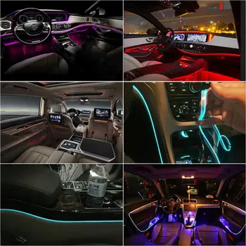 8 Metri Interior Auto Lumina RGB LED Flexibil EL Neon Lumini Benzi Bluetooth Telefon/Control de la Distanță DIY Atmosfera Lampă Decorativă
