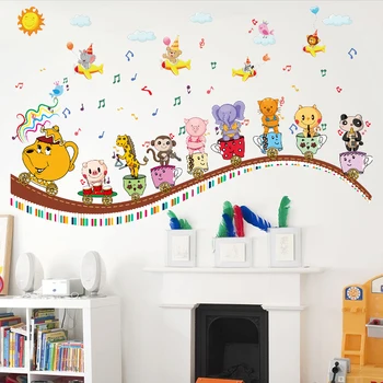 Cameră pentru copii muzica de autocolante de perete amovibil animale desene animate drăguț decalcomanii de perete pentru dormitor copii pepinieră perete poster mural