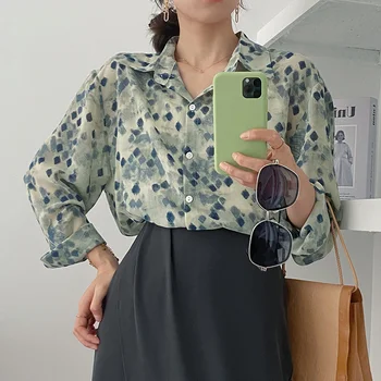 2021 Primăvară-Vară Șifon Harajuku Cămașă Flanel Femei Femei Tricou coreean Camasa cu Maneca Lunga Bluza Boho Cardigan