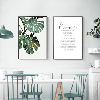 Tropical Green Plant Leaf Scandinavian Poster Wall Art Canvas Painting Quotes Nordic Print Decorative Pictures Modern Home Decor