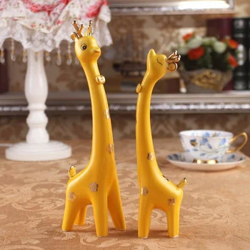 Drăguț Ceramice Minunat Girafe Ornament 25*8cm/22*7cm Cabinet de Casa de Porțelan Decor O Pereche de Cerb Figurine 4 Culori Opțional