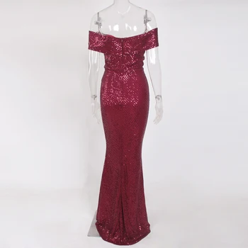 Pe umăr de vin roșu seara rochie slash gât rochie de bal întinde halat elegant pentru femei