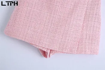 LTPH Carouri Roz de calitate Costume Femei 2 Piese Set Sacou Casual pantaloni Scurți de Înaltă Talie Fuste Vintage se Potriveste 2021 Primăvara anului Nou