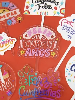 Feliz cumpleaños. Español Acrilice colorate Happy Birthday Cake Topper în spaniolă pentru Decor Petrecere de Copt Consumabile Cadouri