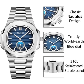 PLADEN Brand Bărbați Ceasuri Cuarț Complet din Oțel Inoxidabil rezistent la apa 30M Ceas Barbati a Crescut de Aur de Lux, de Afaceri, Sport Ceas de mână Clasic