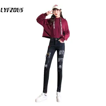 În 2020, Noi Femeile De Moda Scrisoare Broderie Blugi Cu Talie Înaltă, Din Denim Rupt Pantalonii Creion Doamnelor Fete Plus Dimensiune Pantaloni Skinny Jeans