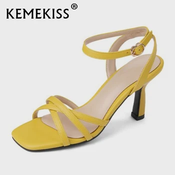 KemeKiss Femei Cu Toc Sandale Piele Glezna Folie De Pantofi Pentru Femei De Vară De Moda Tocuri Subtiri Încălțăminte Mărimea 34-39