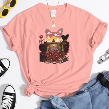 Stil japonez Pisica Visez Imprimare Femei T-shirt Anime Supradimensionat Sus Plus Dimensiune T-shirt Anime Teuri Vara Gotic Femei Tricou