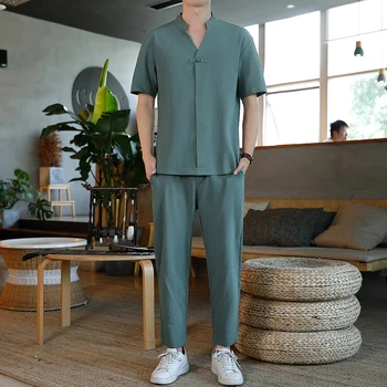 (Tricou + pantaloni) 2021 vara barbati tricou Barbat din Bumbac și lenjerie de camasi casual barbati de Înaltă calitate de moda camasi barbati marimea M-5XL