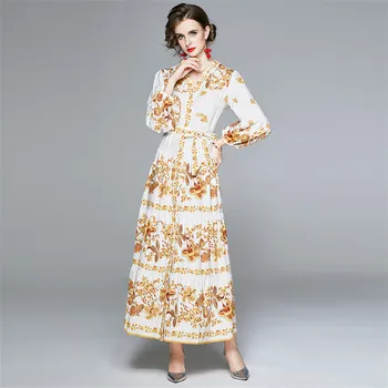 Pista Rochii 2020 Femei Designer de Înaltă Calitate Puff Maneca Lunga Tricou Toamna Rochie de imprimare Florale Rochie Vintage Maxi Vestidos