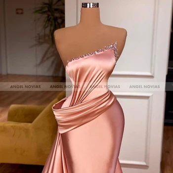 ANGEL NOVIAS Mâneci Lungi Sirena Roz arabă Rochie de Seara 2021 cu Cristale Margele Abaya Dubai Vestido De Fiesta De Boda