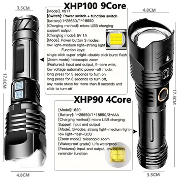 Super-Luminos XHP100 Puternic Lanterna Led-uri Lanterna Xhp90 Tactice Usb Reîncărcabilă Lanterna Flash de Lumină 18650 26650 Led-uri Lanterna