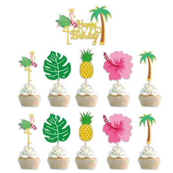 Hawaii Decoratiuni Ziua De Nastere Ananas Flamingo Tort Fân Frunze De Palmier Cupcake Toppers Vara Fructe Tropicale Luau Consumabile Partid