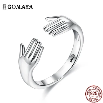 GOMAYA Argint 925 Inel Pentru Femei Dublu Formă de Mână Inel Simplu Neo-Gotic-a Aniversare de Vânzare Fierbinte Bijuterii Fine