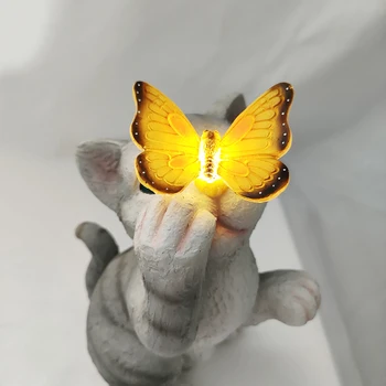 Gradina Solar Fluture Cat de Lumină LED-uri în aer liber Lampa de Noapte Figurina Animal Lampa Ornament pentru Gazon Yard Art Decor