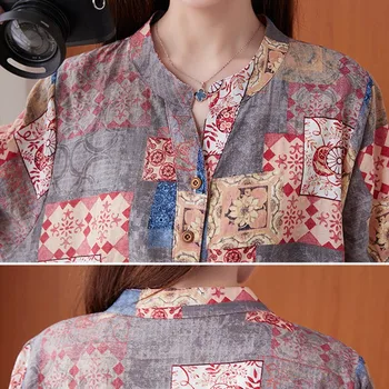 Femei Lenjerie de pat din Bumbac Tricouri Casual New Sosire 2021 Vară Stil Vintage V-neck Imprimare Vrac Femei Maneci Scurte Topuri B128