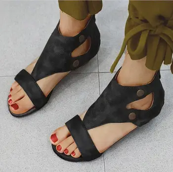 Pantofi pentru femei de Moda Casual, de Înaltă Calitate Culoare Solidă PU Camuflaj Gol Butonul de Deschis Deget de la picior Toc Plat Confortabil Sandale Km011