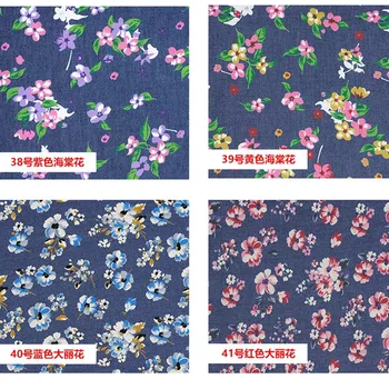 Blugi de bumbac Florale Imprimate Tesatura De Cusut Cămașa Rochie Haine pentru Copii Soft light Denim Reactive pe Moarte Indigo Tissus 50X145CM