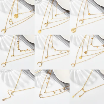 Boem Multistrat Pandantiv Colier pentru Femei Vintage de Culoare de Aur Luna Steaua Clavicula Lanț Cravată Colier 2021 Bijuterii Noi